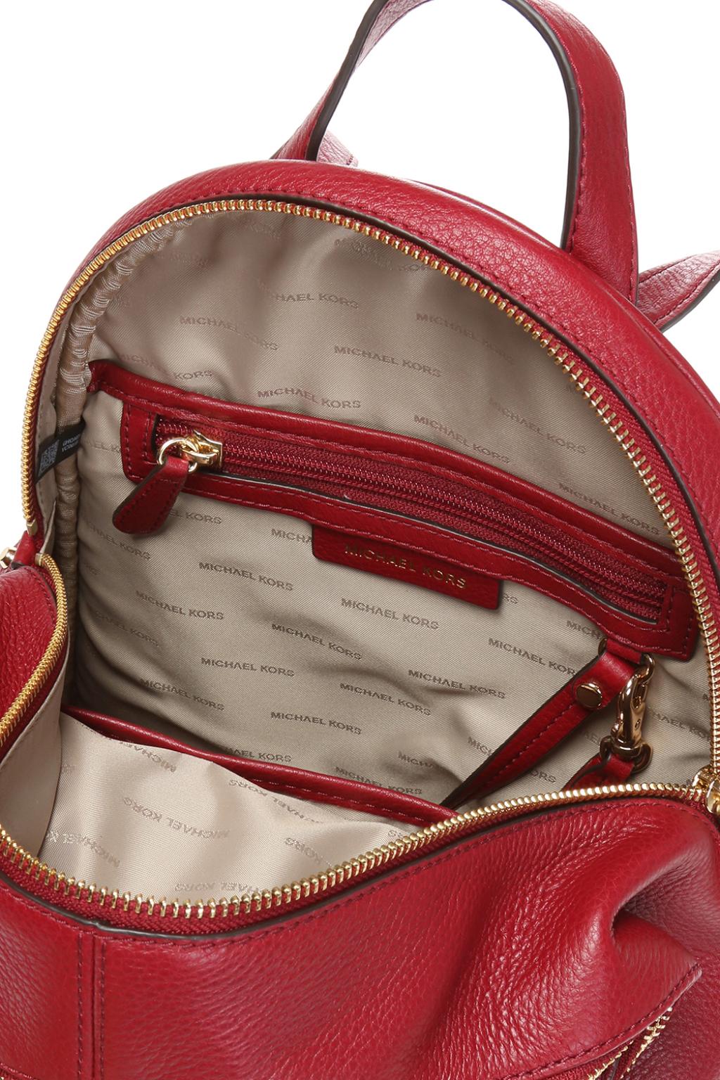 Michael Kors Women's Leather Rucksack Backpack Travel Rhea Medium Zip In Red