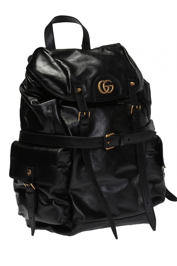 Gucci GG Plaque Crinkled Leather Backpack Info