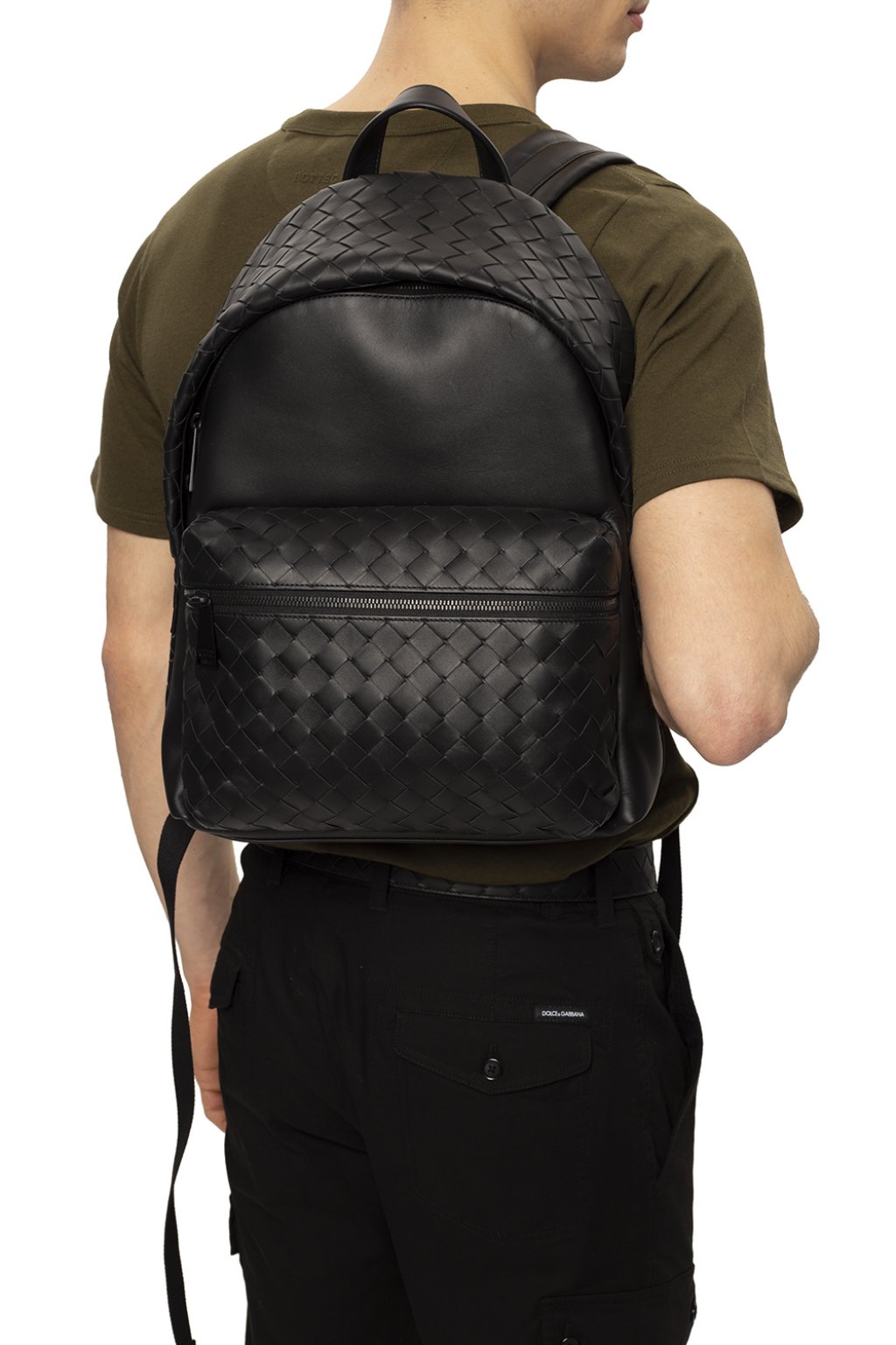 Bottega Veneta BOTTEGAVENETA Backpack Intrecciato Leather/Technical Canvas  Gray x Khaki Men's