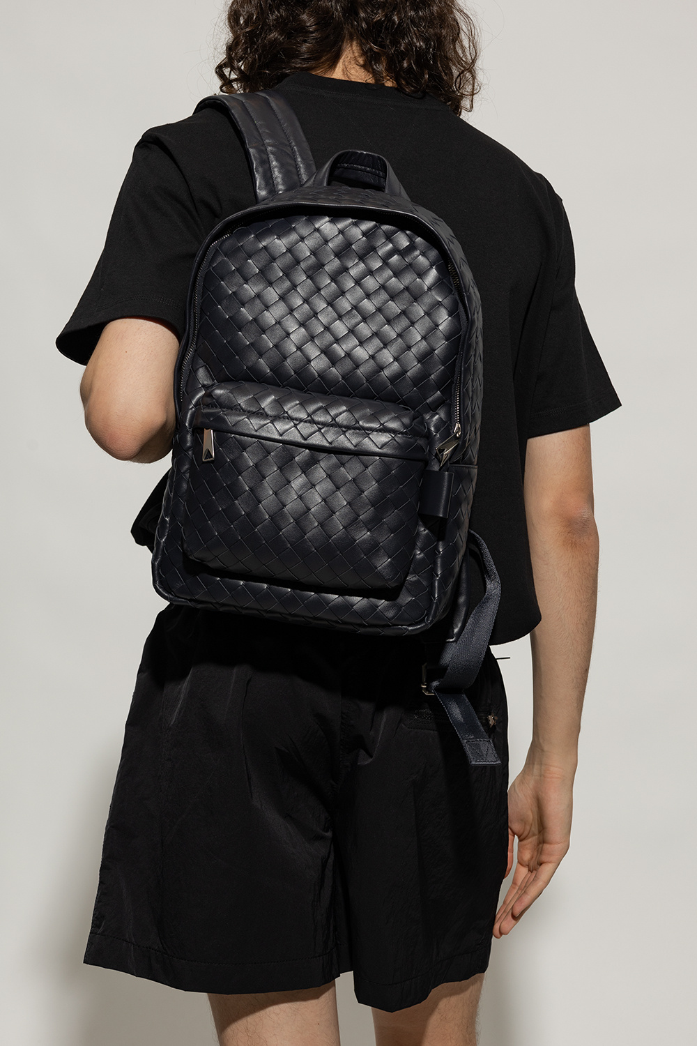 Navy Intrecciato-leather backpack, Bottega Veneta