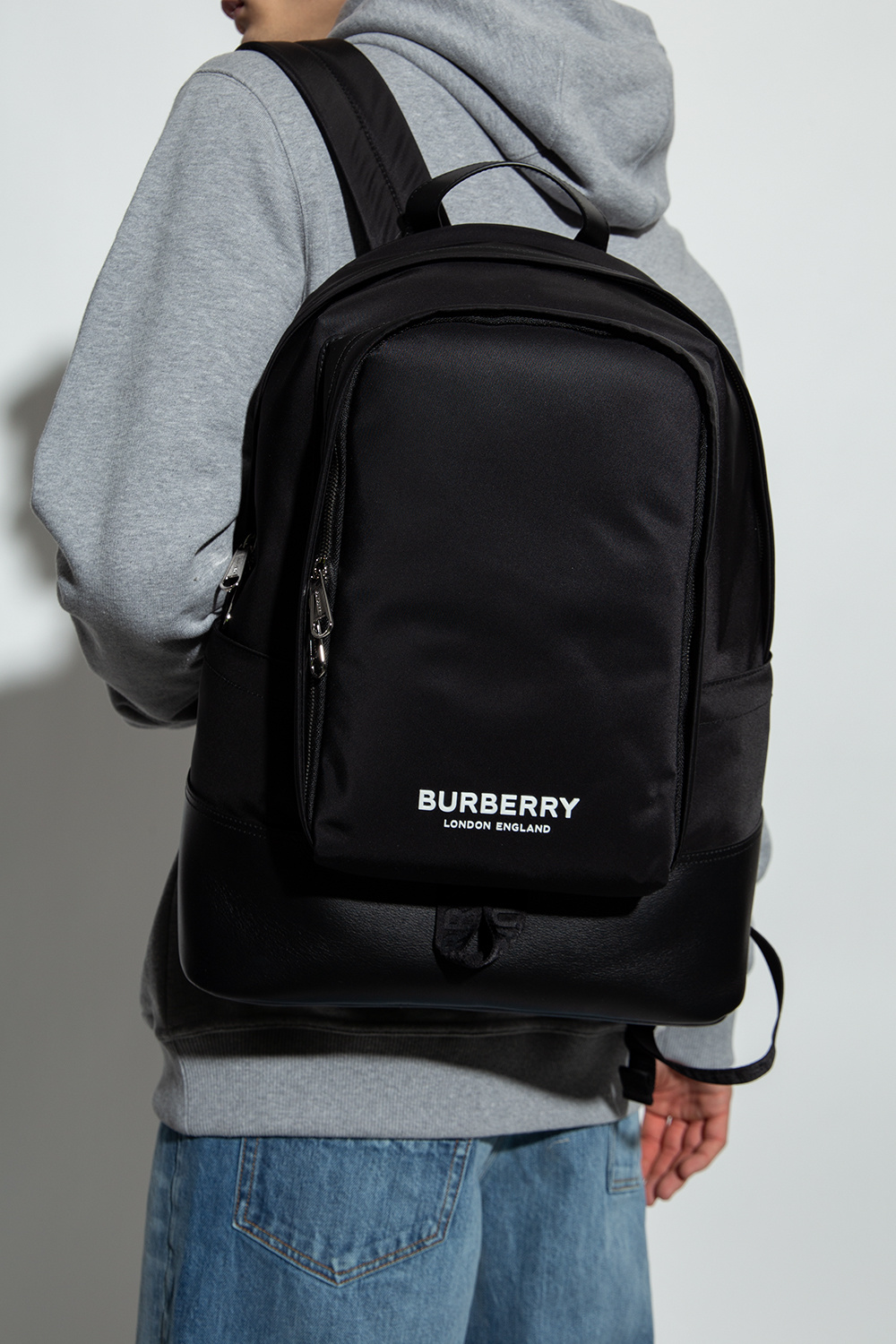 Burberry Black Down Nylon Puffer Jacket - Backpack with logo