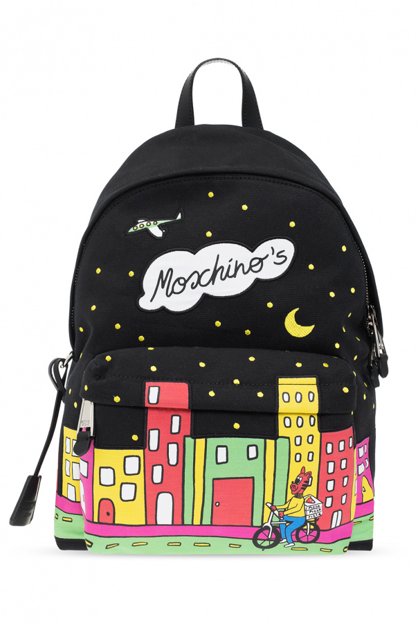 Moschino backpack photography with patches