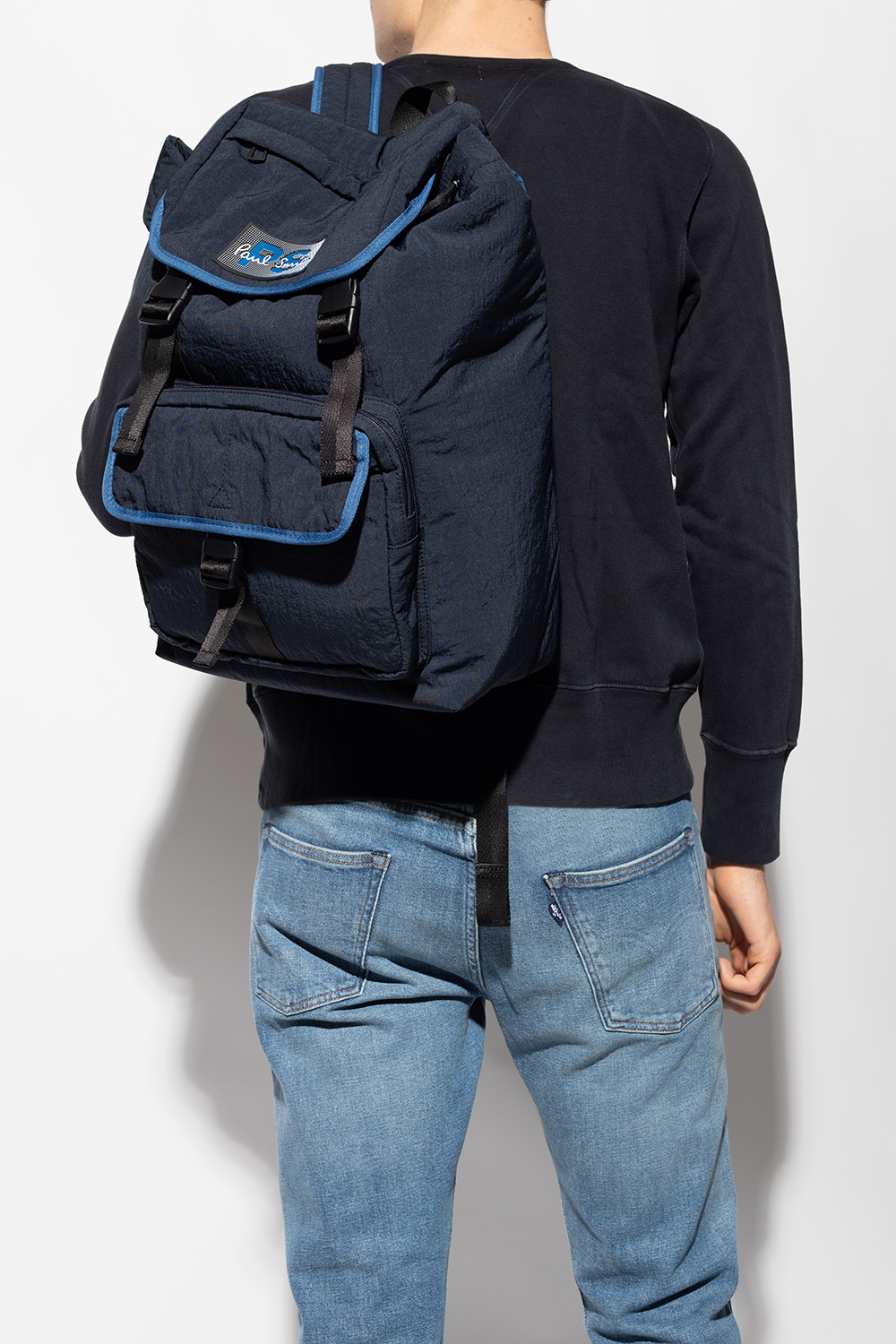 PS Paul Smith Logo-appliquéd raffia backpack