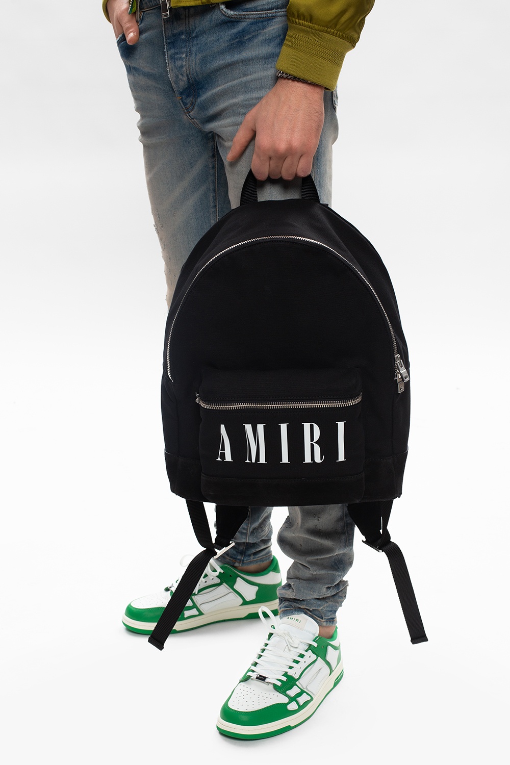 Amiri EGO X Molly Mae handheld shoulder bag with buckle in white croc with ruched handle