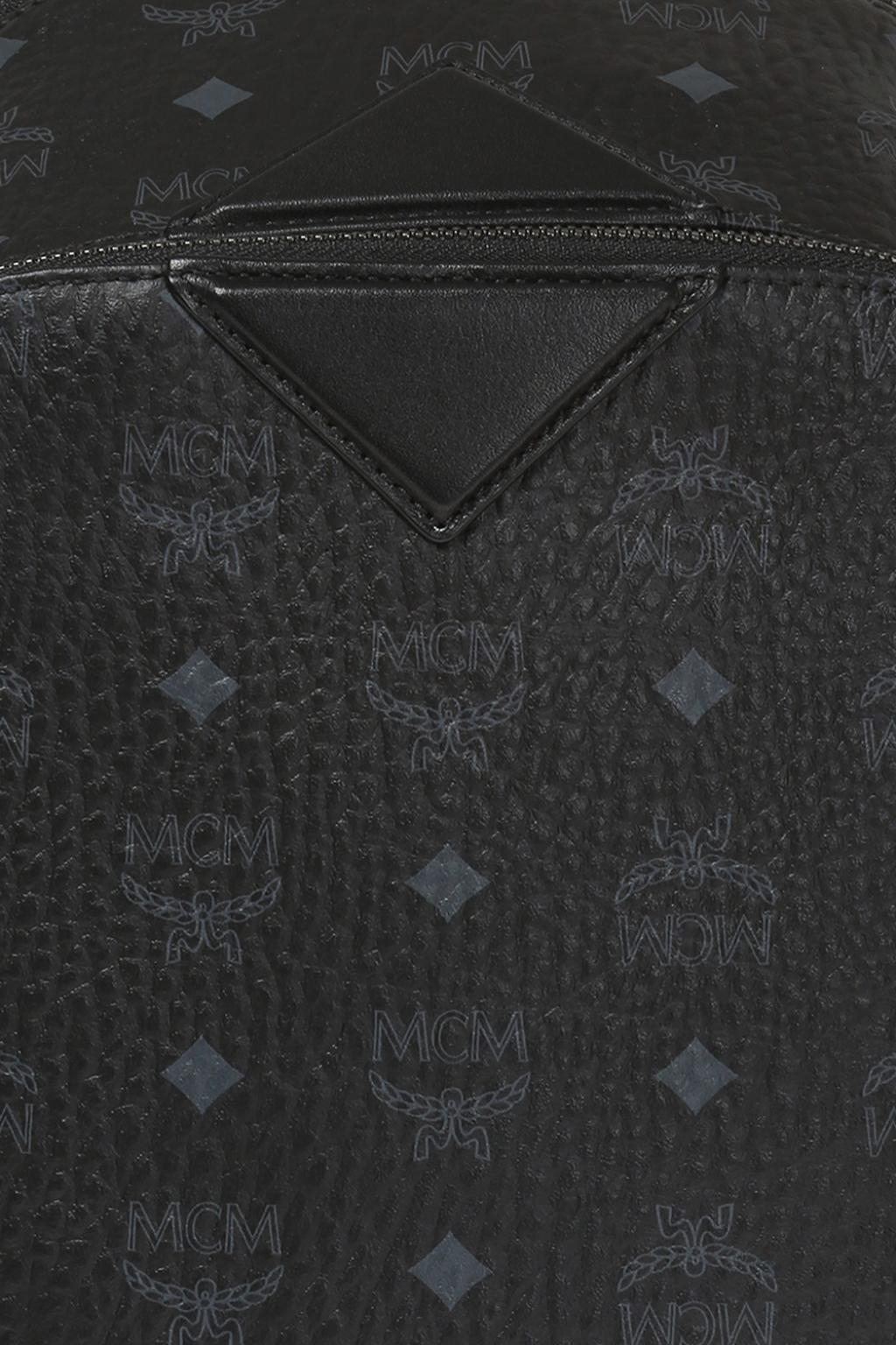 Authentic MCM Monogram Embossed Black Leather Small Backpack