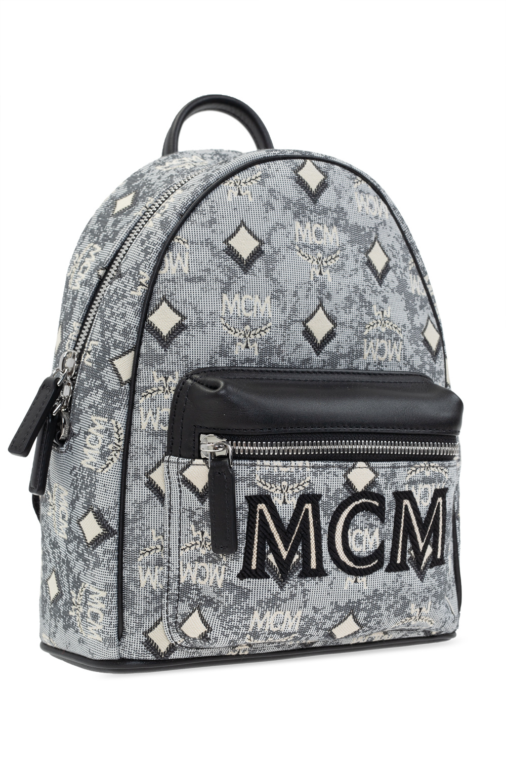 MCM Mini Vintage Jacquard Shoulder Bag Black Gray Cream