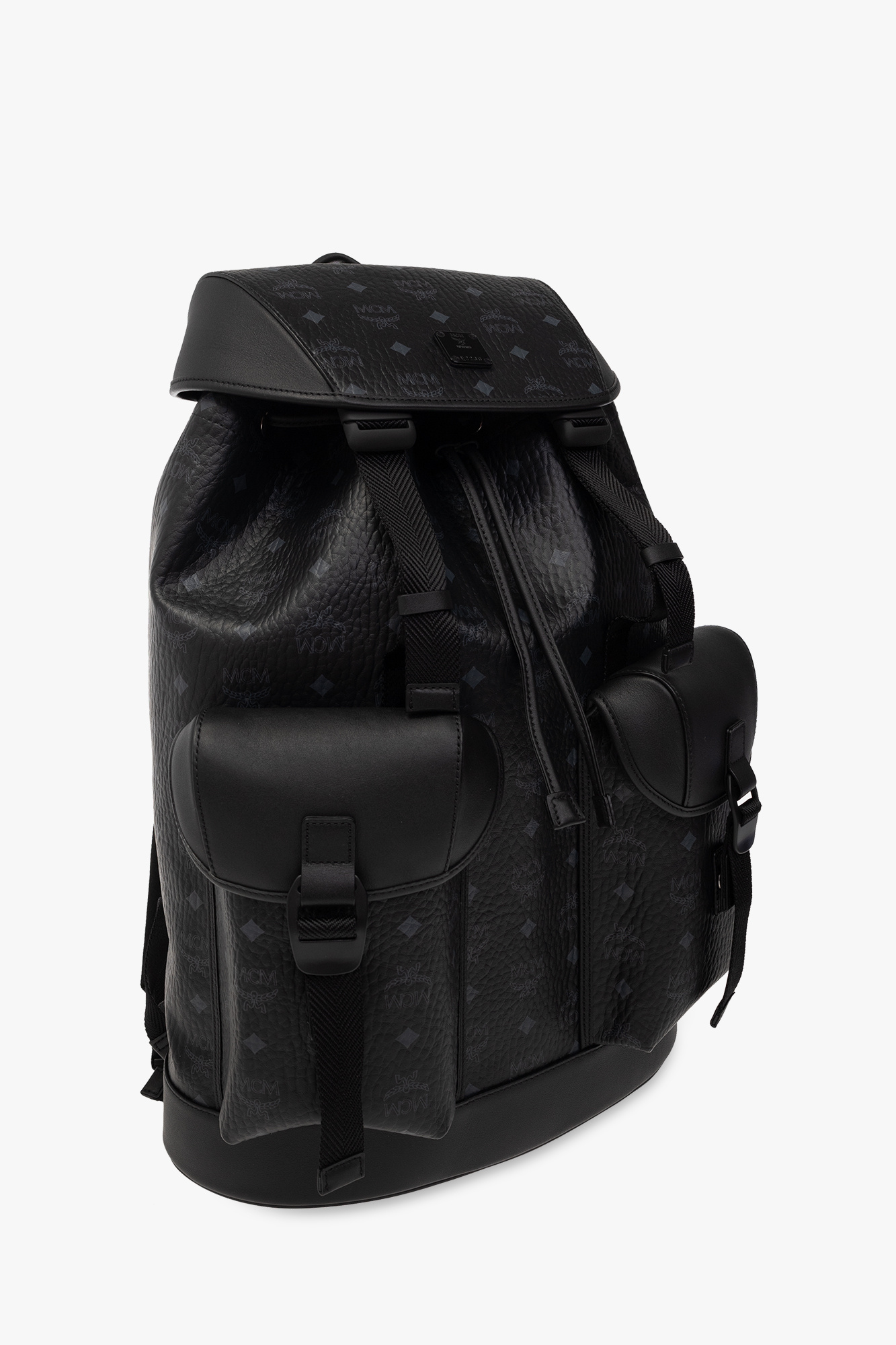 MCM Black Leather Front Pocket Flap Backpack MCM