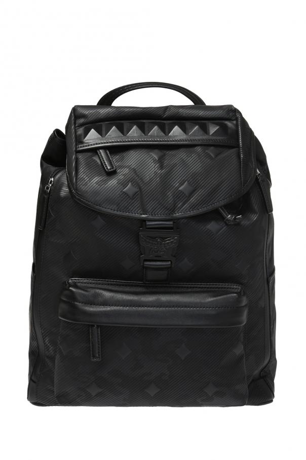 MCM Black Leather Front Pocket Flap Backpack MCM