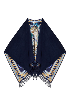 Poncho de caxemira com franjas