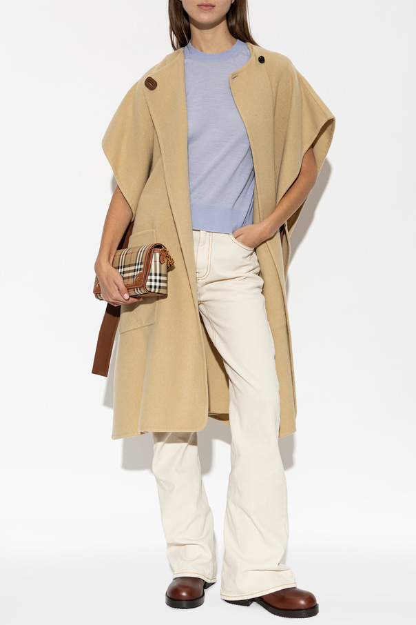 Burberry Kašmírové pončo s koženým opaskom