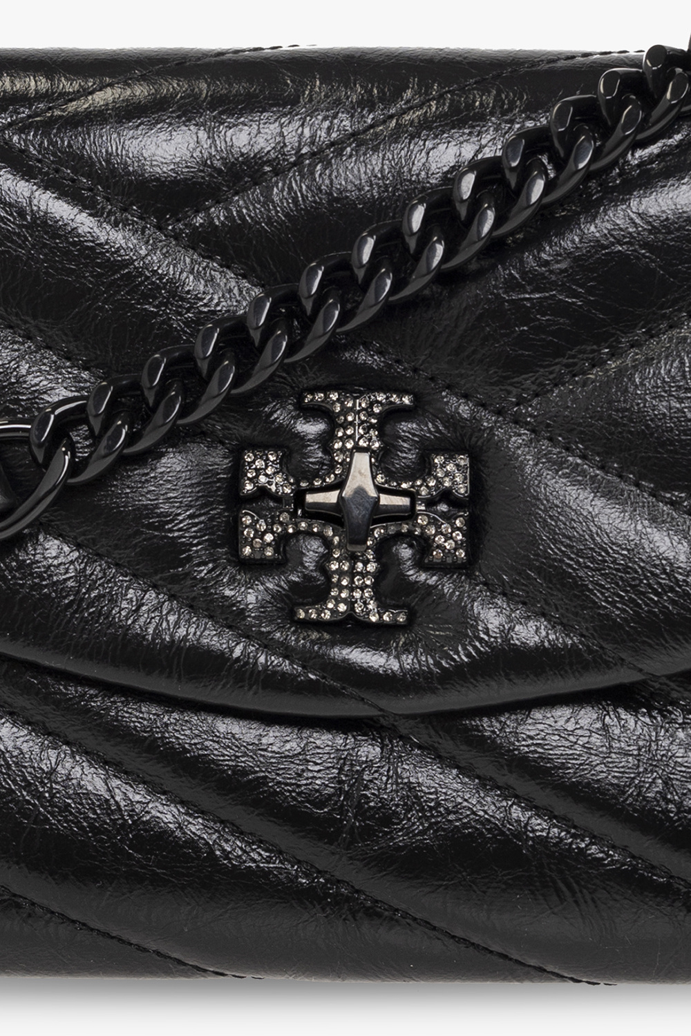 Tory Burch Kira Chevron Leather Wallet-On-Chain Black