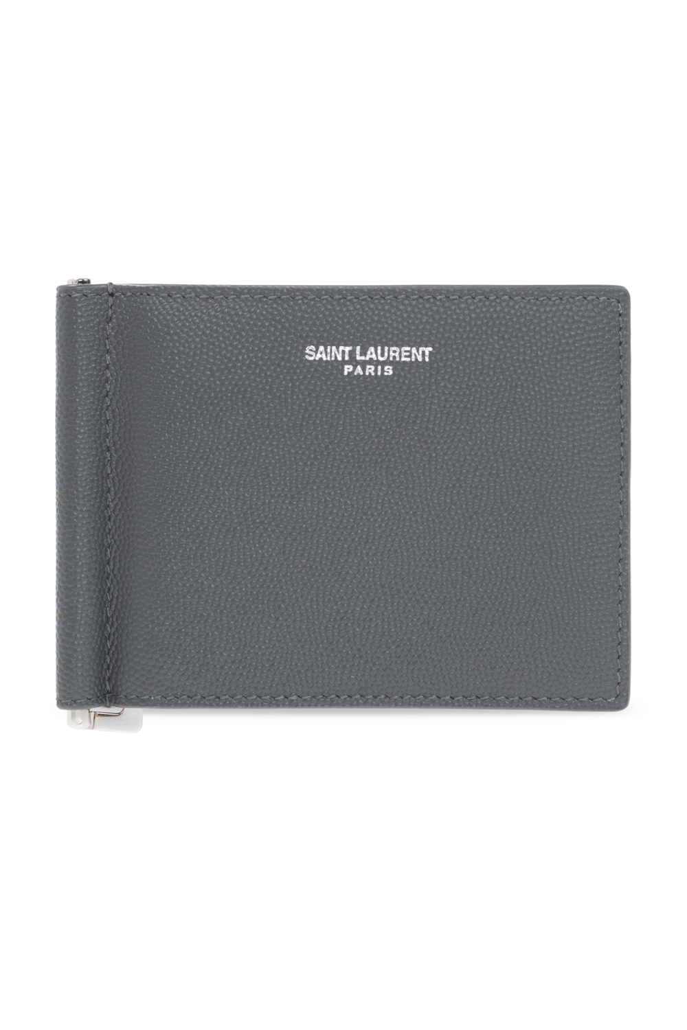 Yves Saint Laurent Bi-fold Wallet Money Clip Logo YSL Leather Black Silver  Men