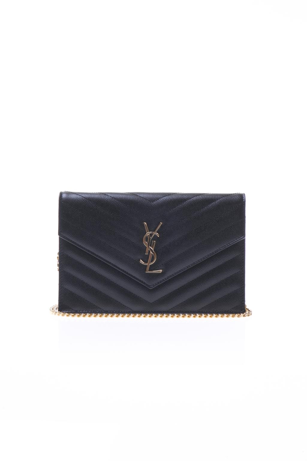 YSL SMALL MONOGRAMME QUILTED CHAIN WALLET BLACK GOLD PARLOUR X