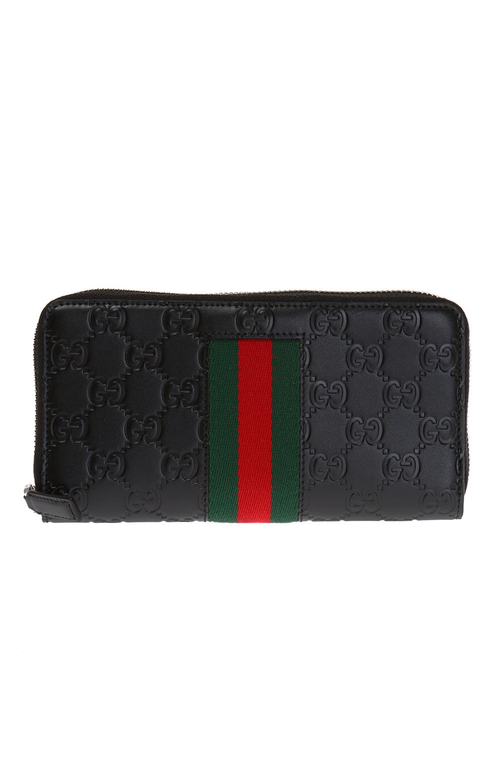 GUCCI Embossed Wallet Black RED green STRIPE Leather 459138 NEW