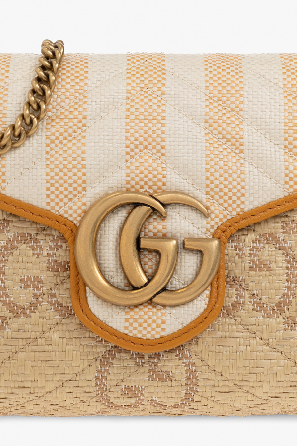 Blue GG Marmont small raffia shoulder bag, Gucci