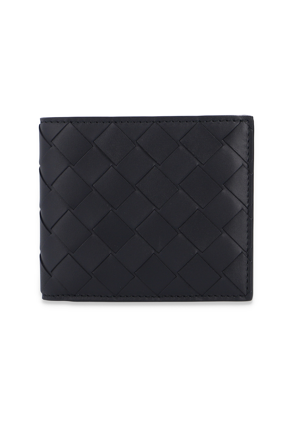 Bottega Veneta Intrecciato Shiny Leather Bi-Fold Wallet, Black