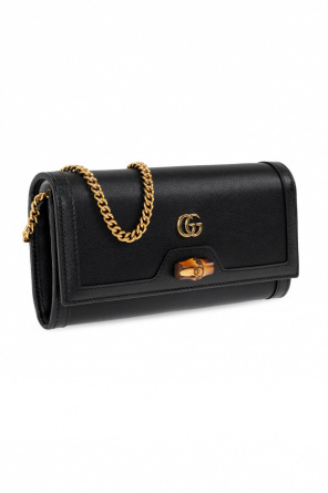 gucci striped ‘Diana’ wallet with chain