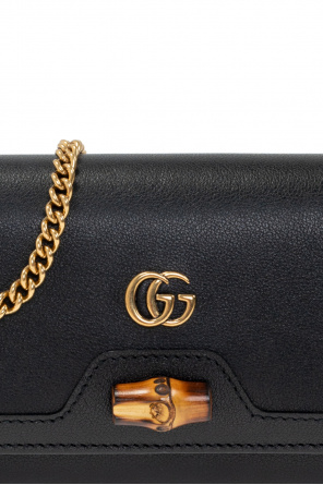 gucci striped ‘Diana’ wallet with chain