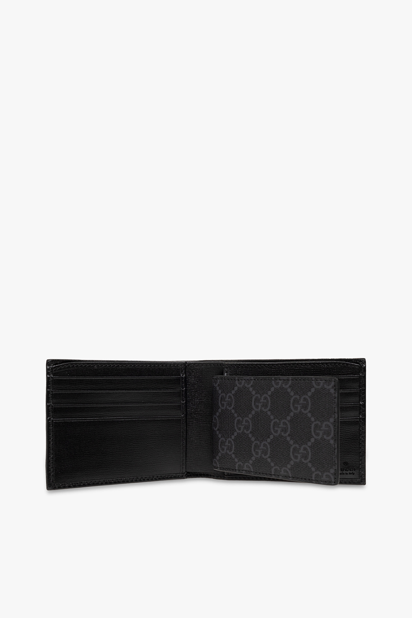Gucci Black Leather Web Money Clip Bifold Wallet Gucci