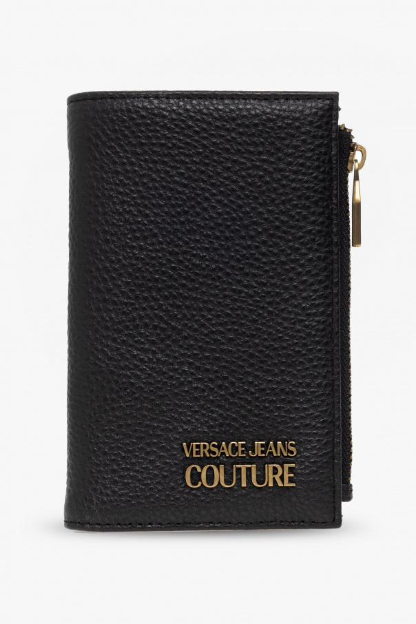 Versace feather-trim jeans Couture Wallet with logo