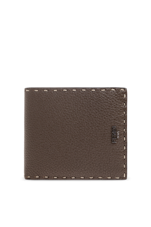 Leather wallet with a logo-shaped appliqué
