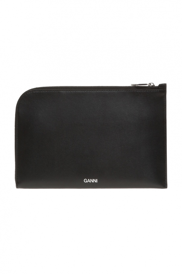 Ganni Leather clutch with logo