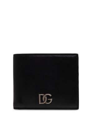 Leather wallet with a logo-shaped appliqué