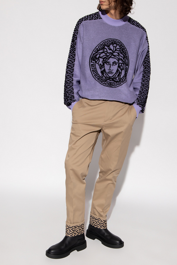 Versace fine-knit stripe-trim knitted jacket