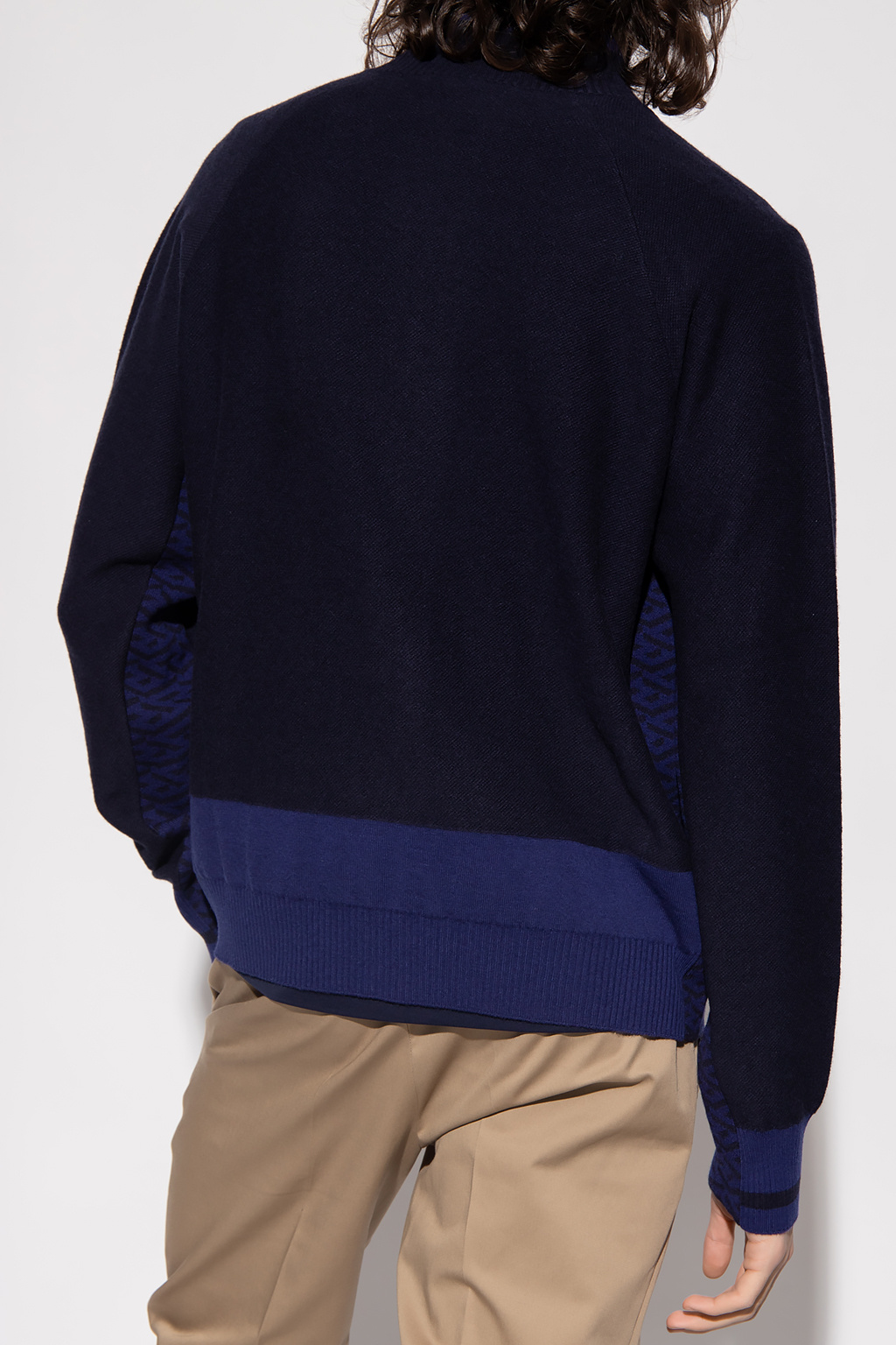 Versace Light Blue Cashmere And Wool Sweater With Logo Print