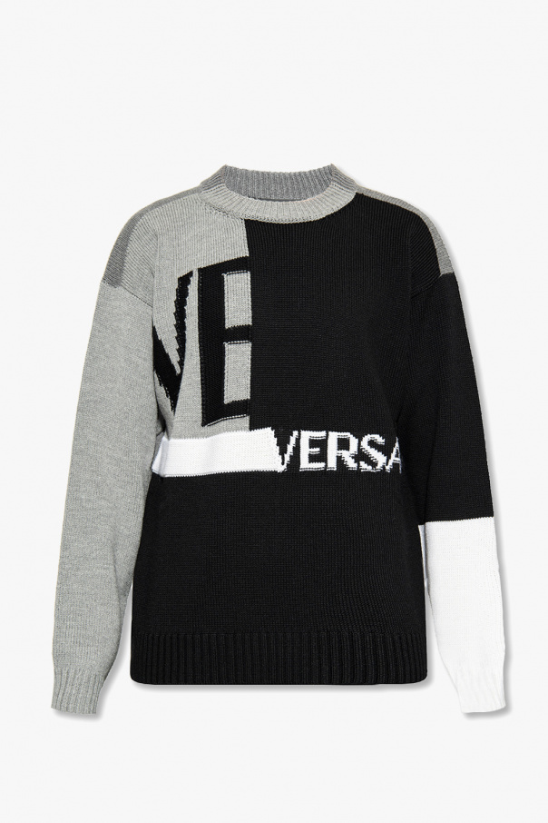 Versace Wool check sweater with logo