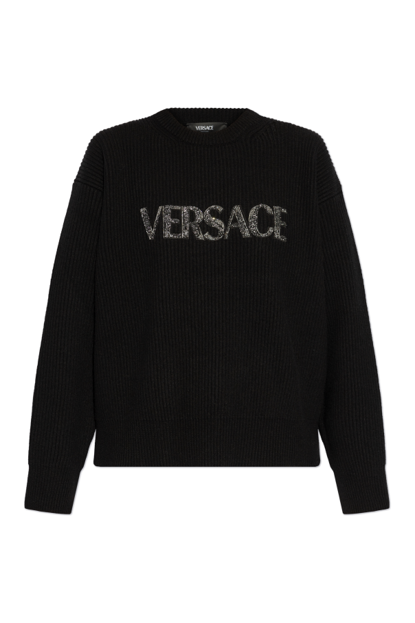 Versace Sweater with logo finished with shimmering crystals