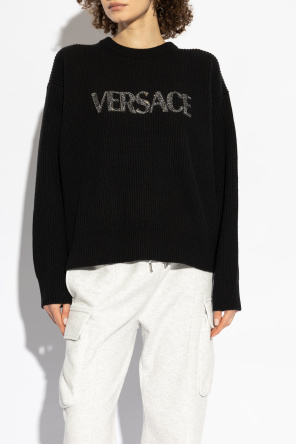 Versace Sweater with logo finished with shimmering crystals