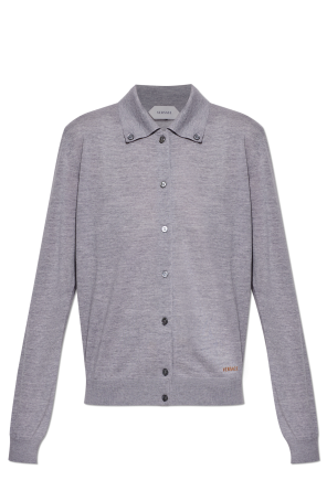 Wool cardigan with embroidered logo