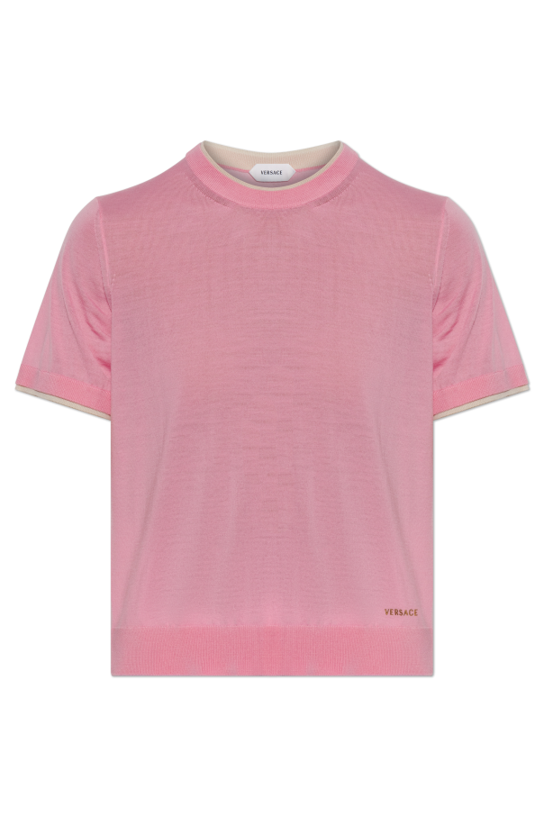Wool top with embroidered logo od Versace