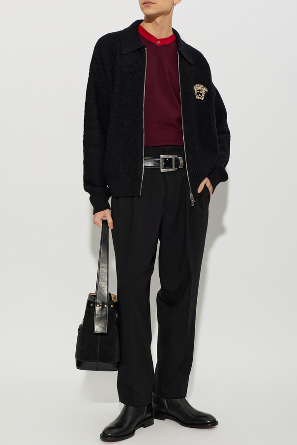 Versace Wollene Strickjacke mit gesticktem Medusenkopf