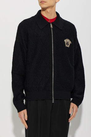Versace Wollene Strickjacke mit gesticktem Medusenkopf