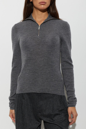 Gestuz Camisola 'Gzrosalie' em lã fina da Gestuz com gola polo e fecho metálico central, cinzenta
