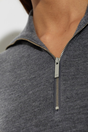 Gestuz Camisola 'Gzrosalie' em lã fina da Gestuz com gola polo e fecho metálico central, cinzenta