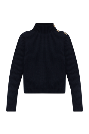 Sweter z dekoracyjnym zapięciem na ramieniu