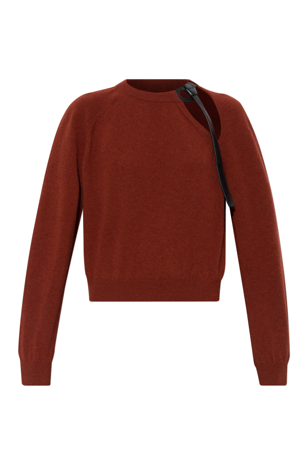 Sweater with a leather appliqué at the neckline od FERRAGAMO
