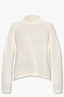 Cream knitted high neck sweater from with long sleeves and colourful stripe pattern throughout