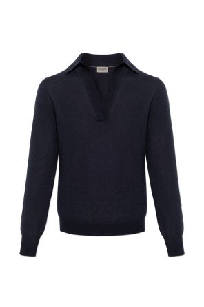 Cashmere polo shirt with long sleeves