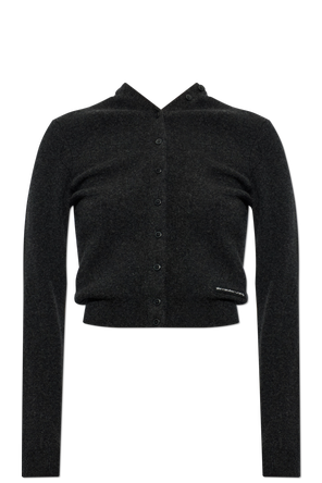 Wool cardigan with logo patch
