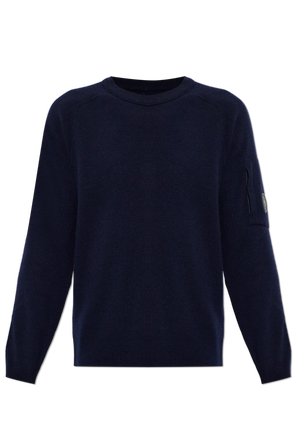 Navy blue wool jumper with sleeve pocket