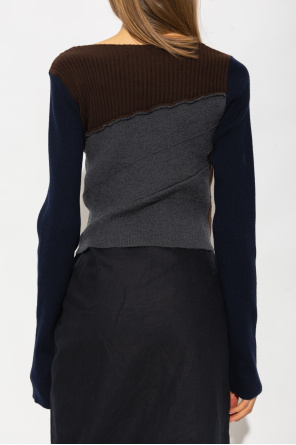 Black Satin Shoulder Pad Shirt Asymmetrical wool sweater
