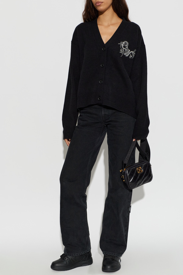 Off-White Strickjacke mit dekorativer Stickerei