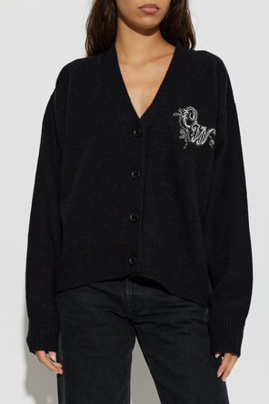 Off-White Strickjacke mit dekorativer Stickerei