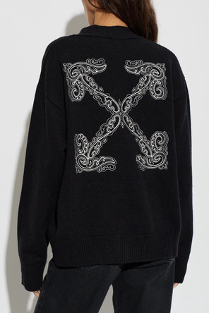 Off-White Strickjacke mit dekorativer Stickerei