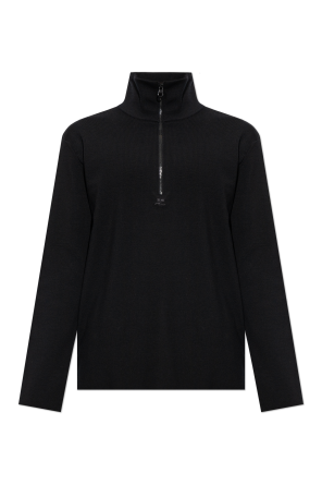Wool sweater with stand-up collar