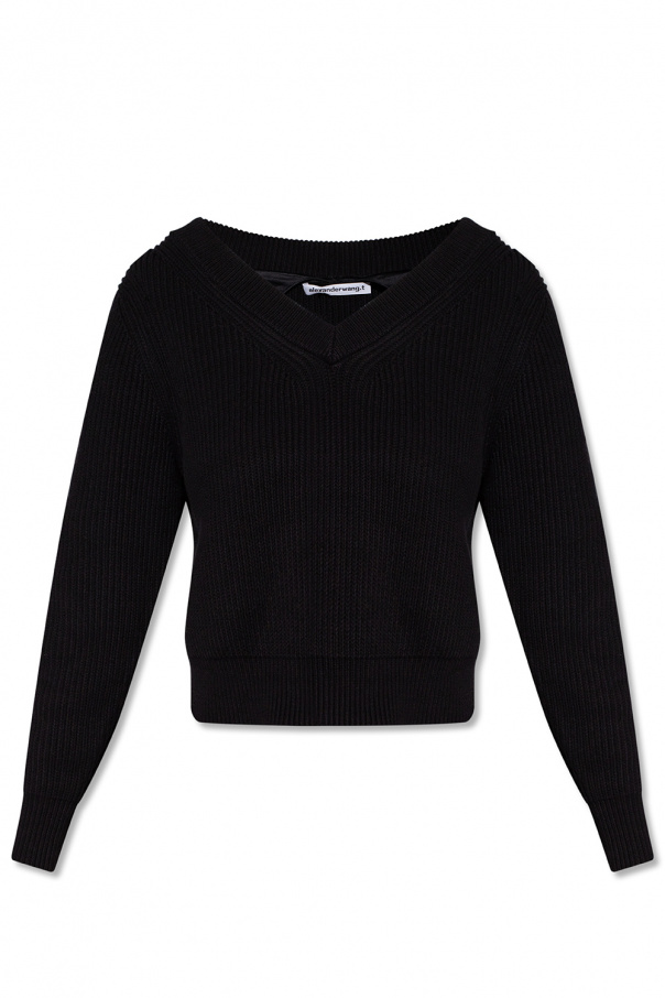 T by Alexander Wang Short embroidered sweater with V-neck